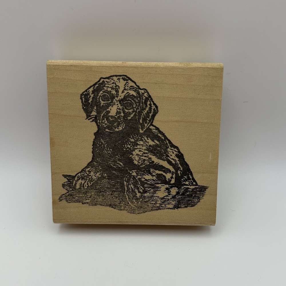 Stamp Affair Puppy Dog Laying Down Sketch Wood Mounted Rubber Stamp Vintage